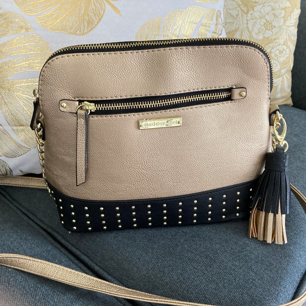 Madden Girl Black & Gold Studded Dome Crossbody Handbag
